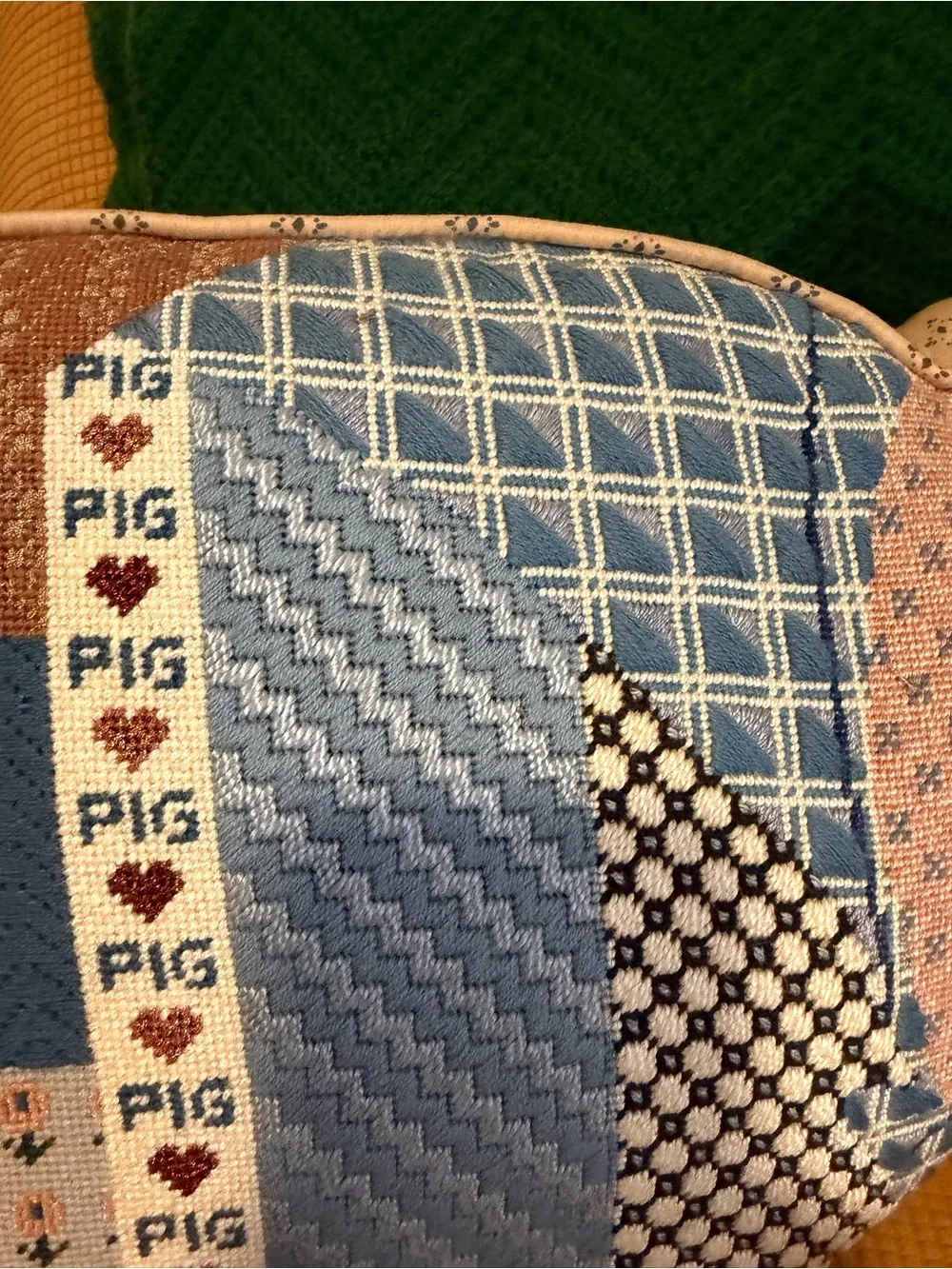 Vintage Large Handmade Patchwork Pig Pillow 17x12.5 Cottagecore Farmhouse